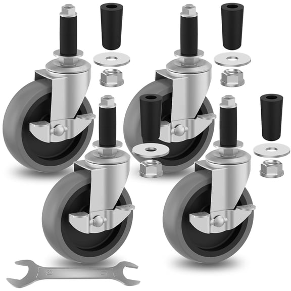 4 Inch Caster Wheels with Locking Brakes, Expanding Stem Casters Set of 4 Heavy Duty Fit 3/4" and 7/8" ID Tube Leg for Most Furniture Legs, Wire Shelving Racks, Utility Cart, Shopping Cart