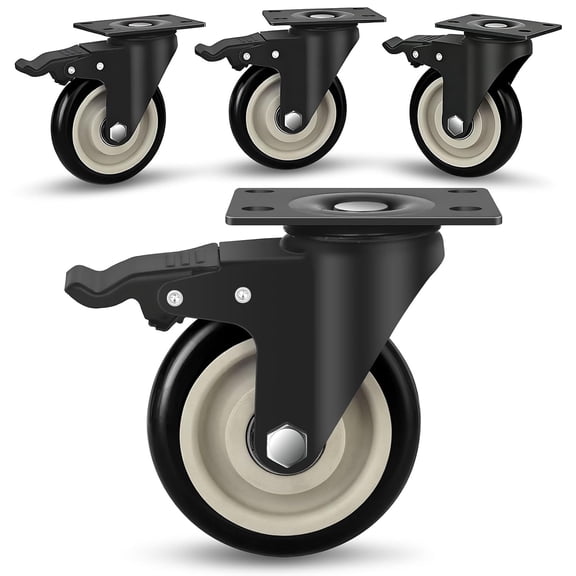4 Inch Caster Wheels, Set of 4 Heavy Duty, Large Industrial Plate Casters with Dual Locking Brake, 2200lbs Load Capacity, Swivel Rolling Wheel for Cart, Furniture and Workbench