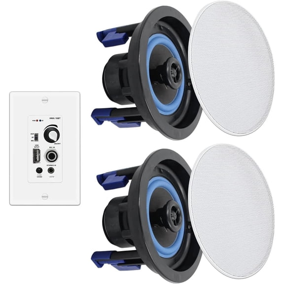 4 Inch Ceiling Speakers 160W Flush Mount in Wall Amplifier Receiver Suitable for Indoor & Covered Outdoor Porch (Pairs)