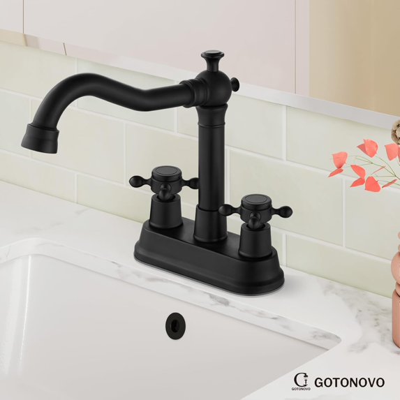 Utility Tap 4 Inch Centerset Bathroom Faucet 2 Cross Handles Deck Mount 2 Hole ...