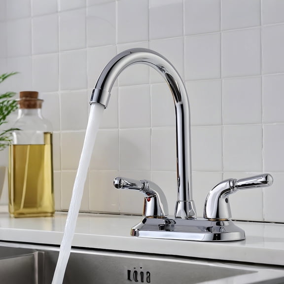 4 Inch Centerset Bathroom Faucet, Copper Dual Handle Sink Mixer, 360 Degree Swivel Spout, Long-Lasting Ceramic Valve Core, Chrome Finish for 3 Hole Countertop Installation