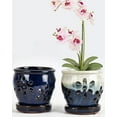 thumbnail image 1 of 4 Inch Ceramic Orchid Pots with Holes and Saucers - 2 Pcs Small Ceramic Orchid Planter Pots for Repotting, Plant Garden Pots for Orchid Indoor and Outdoor Promotes Air Circulation (Blue, Blue Mixed), 1 of 6