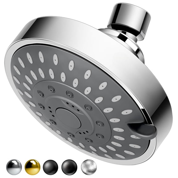 4 Inch Chrome High Flow Fixed Shower Head with 5 Spray Modes, Recommended by The Washington Post, NBC News and Today TV Show