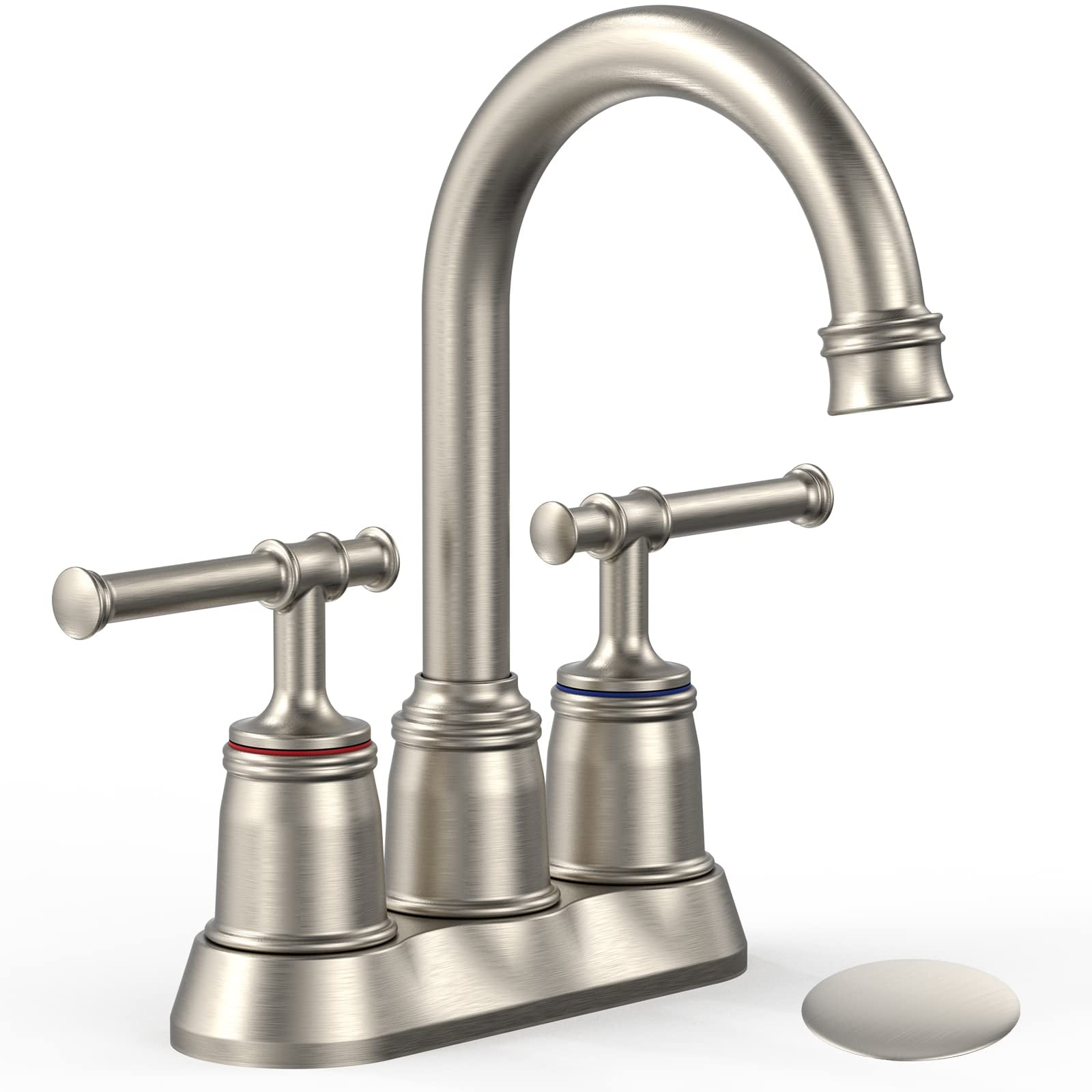 4 Inch Classical Brushed Bathroom Faucets for Sink 2&3 Holes with Pop-up Drain Stopper 2 Handle Bathroom Sink Faucet for Cold and Hot Water