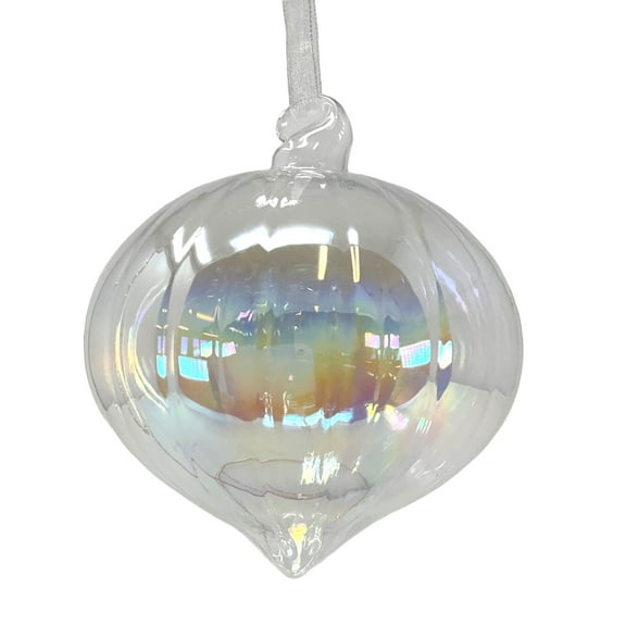 4 Inch Clear Iridescent Onion Glass Christmas Ornament Decoration