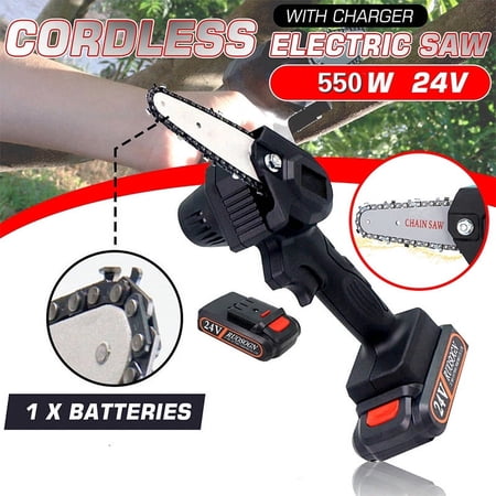 4-Inch Cordless Electric Protable Chainsaw One-Hand, Pruning Shears Chainsaw for Tree Branch Wood Cutting, Black