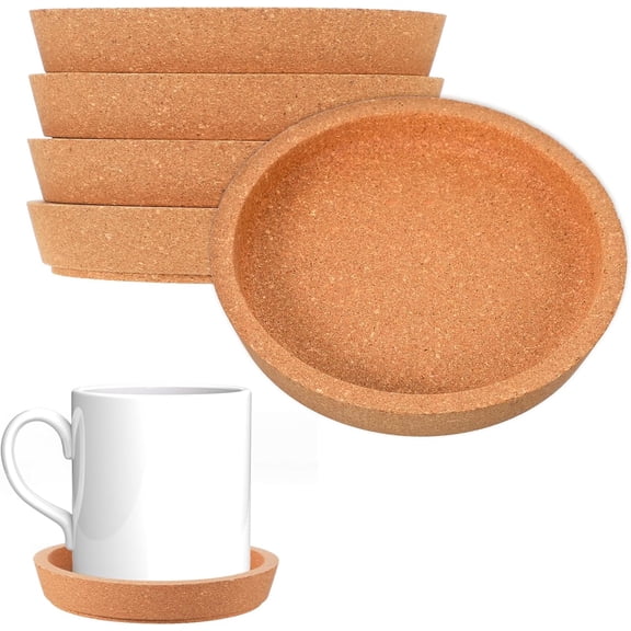 4 Inch Cork Coasters for Drinks Set of 4 - Absorbent & Heat Resistant Cup Mats with Raised Lip, Non-Stick Table Protective Coasters for Coffee Mugs, Wine Glasses, Home, Office & Bar, Khaki, 4 Inch
