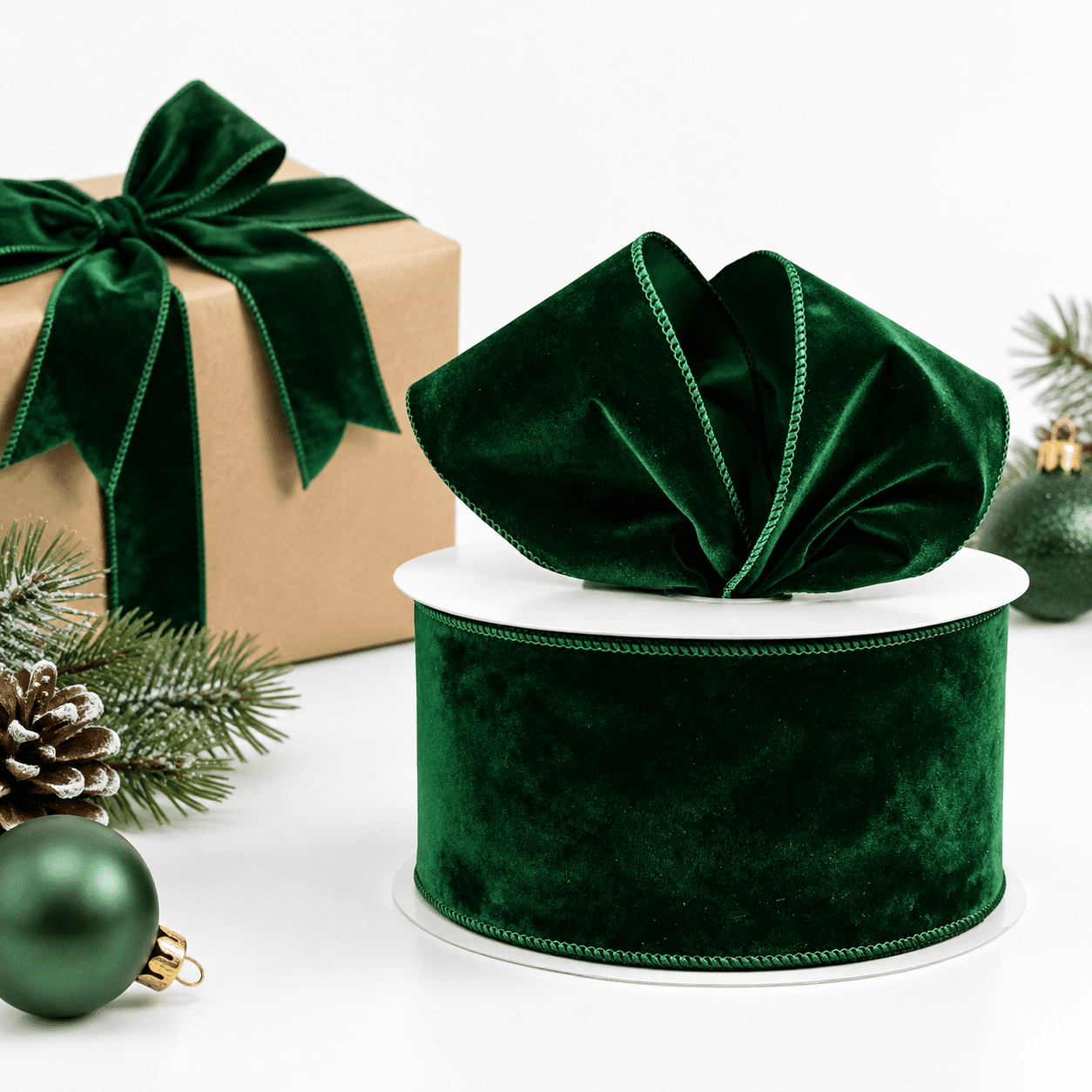 Green Ribbed Ribbon 4 Inch Dark Green Wired Ribbon, 50 Yards, for gift wrapping and DIY ...