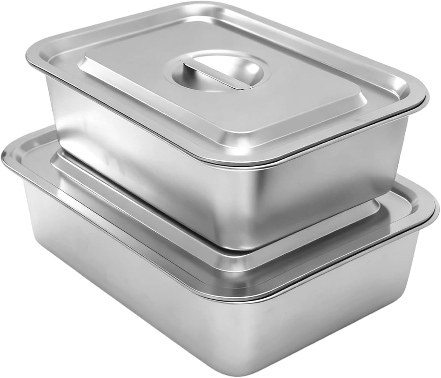 4 Inch Deep Baking Pan with Lid, 2 Pack 9.2QT+7.4QT Stainless Steel ...