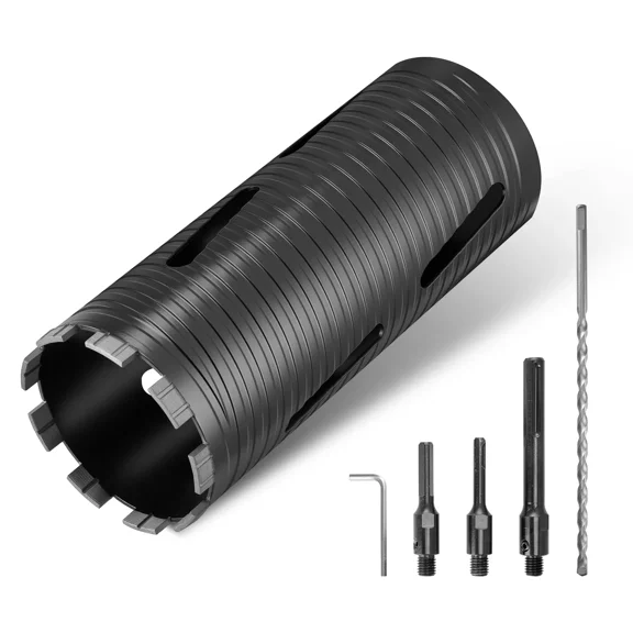 4 Inch Diamond Core Drill Bit with 9.5 Inch Depth,5/8-11 Thread,Includes 3 Adapters and Pilot Drill for Concrete,Brick,and Masonry Projects