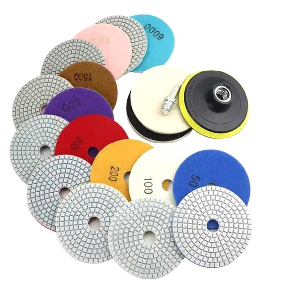4 Inch Diamond Polishing Pads Kit, 5/8’’-11 Backer Pad, 50-6000 Grit Wet/Dry for Granite, Marble, Concrete & Stone