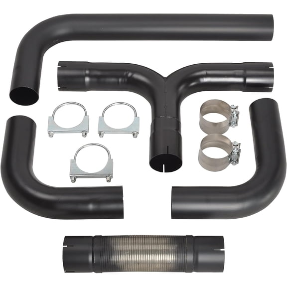 4 Inch Diesel Dual Exhaust Stack Kit T-Pipe Connector Kit for Chevy Dodge Ford Full Size Pickup T409 Stainless Steel Black