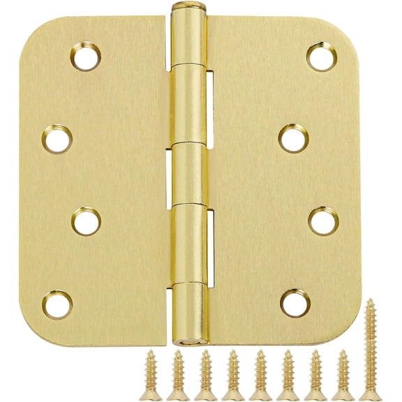 4 Inch Door Hinges Noise-Free 3 Pack Brass Door Hinges Rounded 5/8"Radius Residential/Commercial,Interior/Exterior Hinges For Front Bedroom Bi-folding Double French Garage Gate Doors Heavy Duty Steel