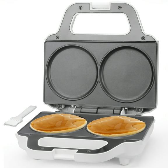 4 Inch Double Mini Pancake Machine, Electric Maker for Arepas, Pancakes, Cookies, Eggs, And Breakfast Griddle, in White