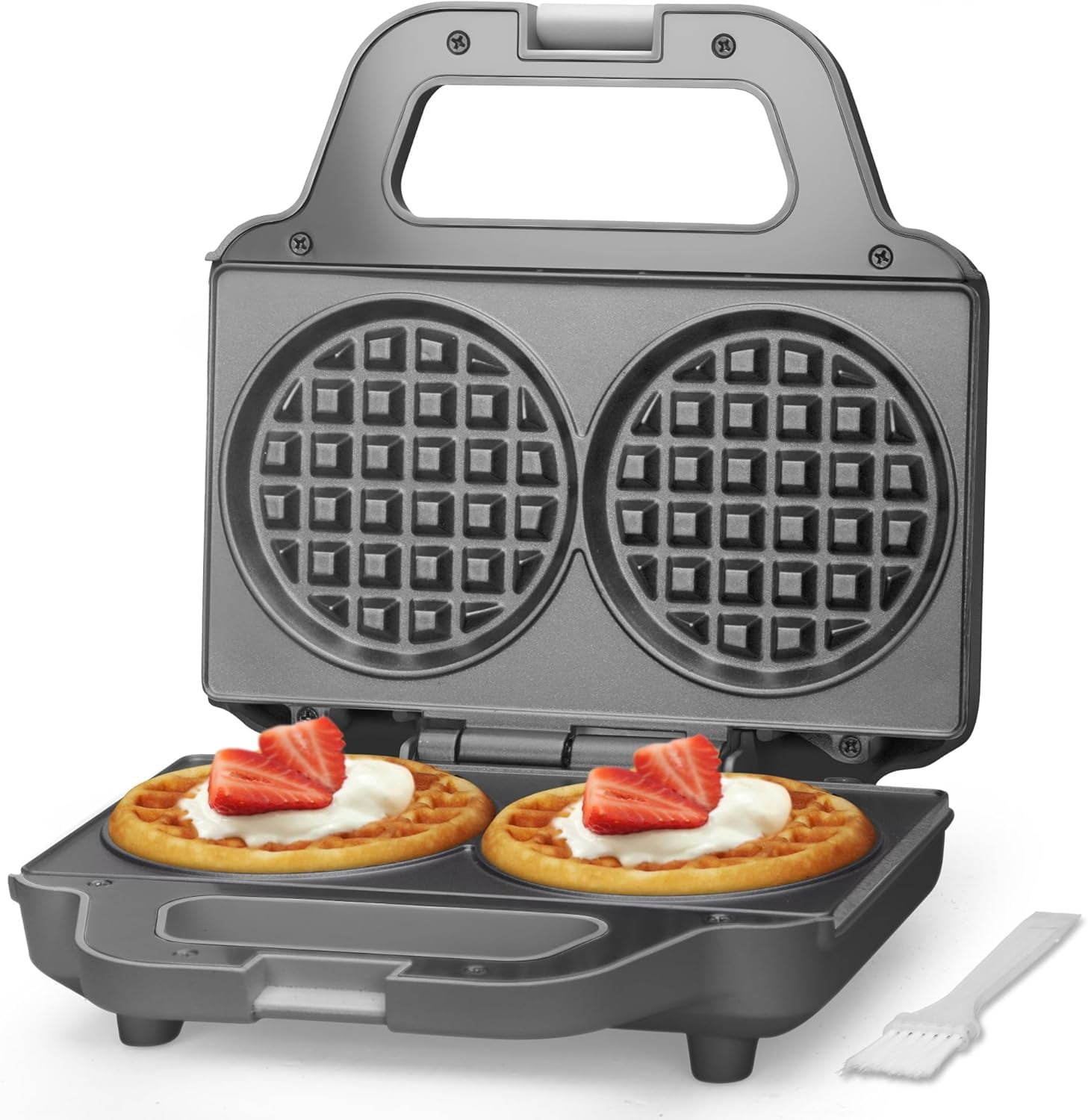 4 Inch Double Mini Waffle Maker Machine, Chaffle Maker, Waflera Electrica, Small Waffle Iron for Waffles, Keto Chaffles, Hash Browns, Cookies, Grey