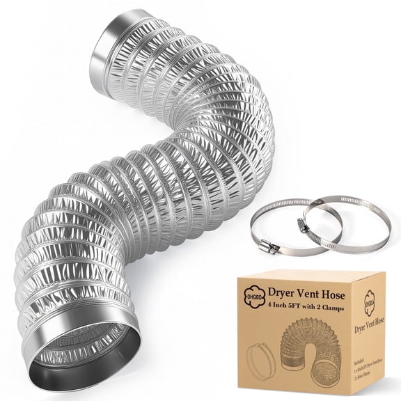 4 Inch Dryer Vent Hose 5FT, Flexible 6-Layer Aluminum Duct with Reinforced Rolled Edge Ends, Fireproof Dryer Exhaust Hose for Indoor Venting and HVAC Use