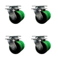 thumbnail image 1 of 4 Inch Dual Green Poly on Cast Iron Wheels Swivel Caster Set with Ball Bearings, 1 of 2