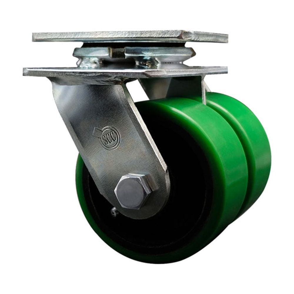 4 Inch Dual Green Poly on Cast Iron Wheels Swivel Caster with Roller Bearing SCC