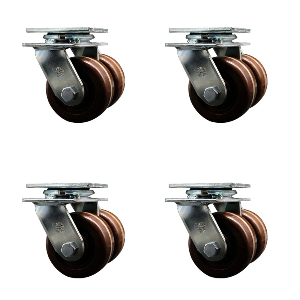 4 Inch Dual High Temp Phenolic Wheels Swivel Caster Set with Roller Bearings SCC