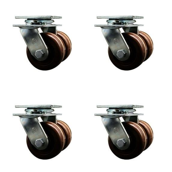 4 Inch Dual High Temp Phenolic Wheels Swivel Caster Set with Roller Bearings SCC