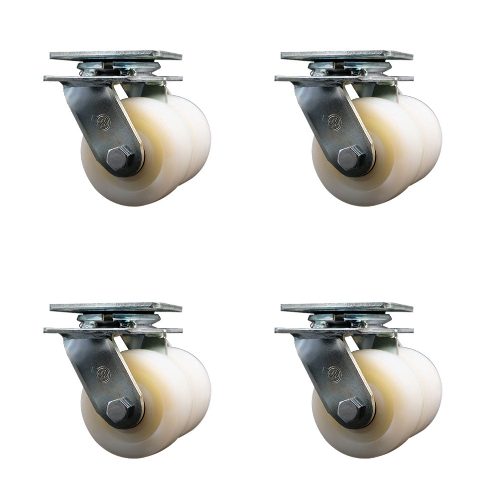 4 Inch Dual Nylon Wheels Swivel Caster Set with Roller Bearings Service Caster