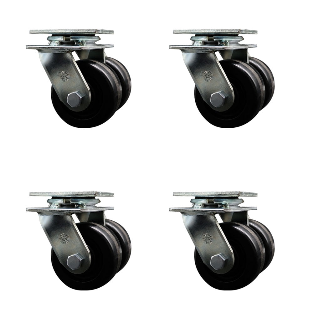 4 Inch Dual Phenolic Wheels Swivel Caster Set with Roller Bearing Service Caster