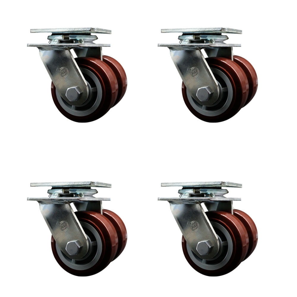 4 Inch Dual Polyurethane Wheels Swivel Caster Set with Ball Bearing SCC