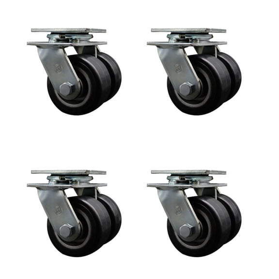 4 Inch Dual Rubber on Aluminum Wheels Swivel Caster Set with Roller Bearings SCC