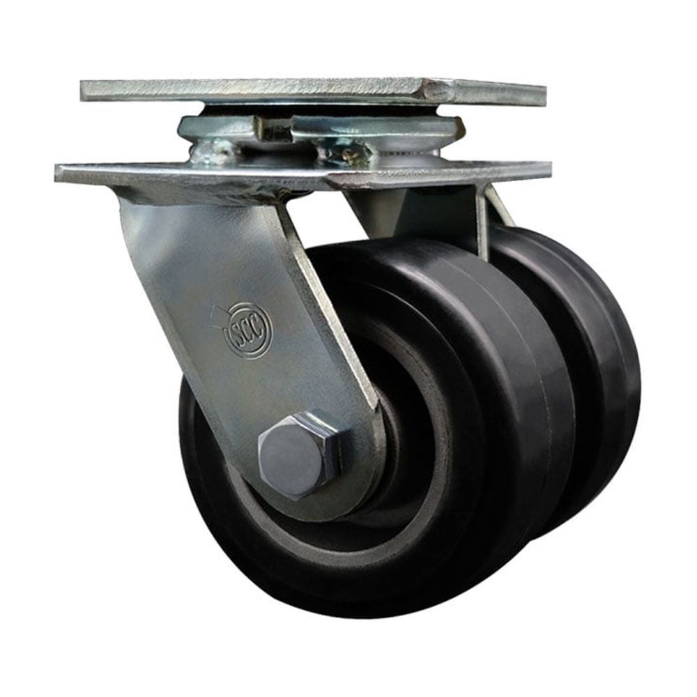 4 Inch Dual Rubber on Aluminum Wheels Swivel Caster with Roller Bearing SCC