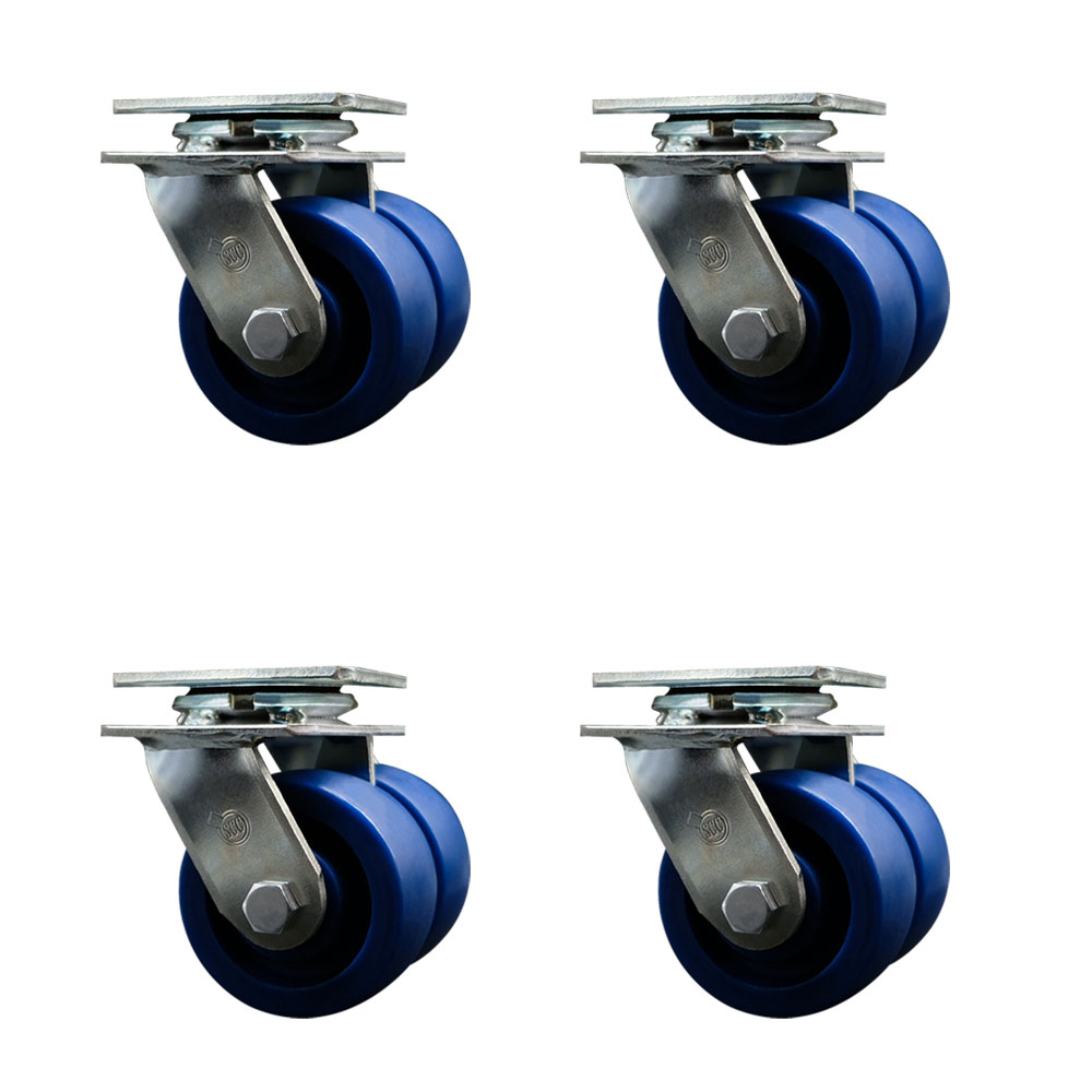 4 Inch Dual Solid Polyurethane Wheels Swivel Caster Set with Roller Bearings SCC
