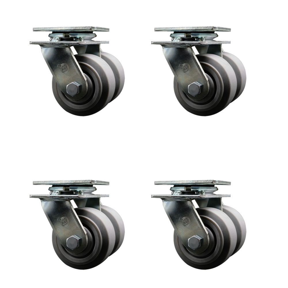4 Inch Dual Thermoplastic Rubber Wheels Swivel Caster Set with Roller Bearings