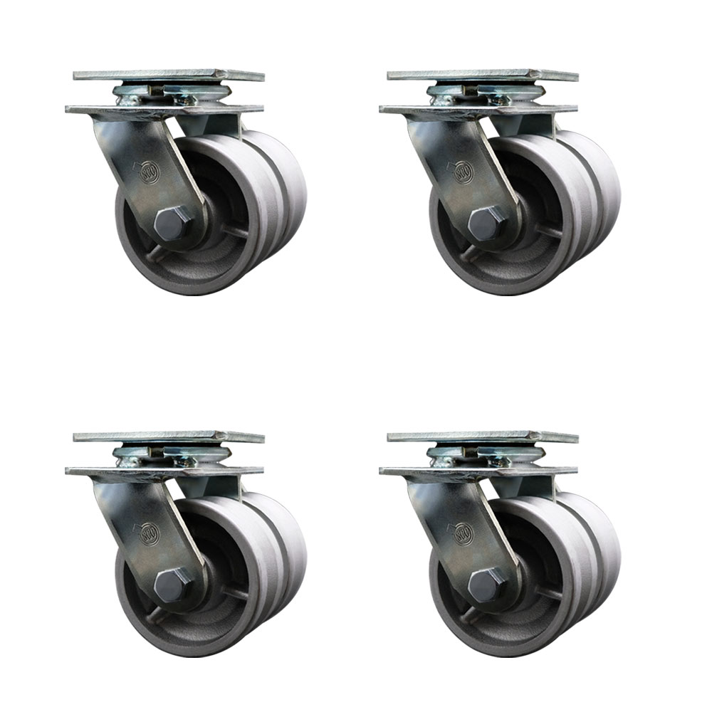 4 Inch Dual V Groove Semi Steel Wheels Swivel Caster Set with Ball Bearings SCC