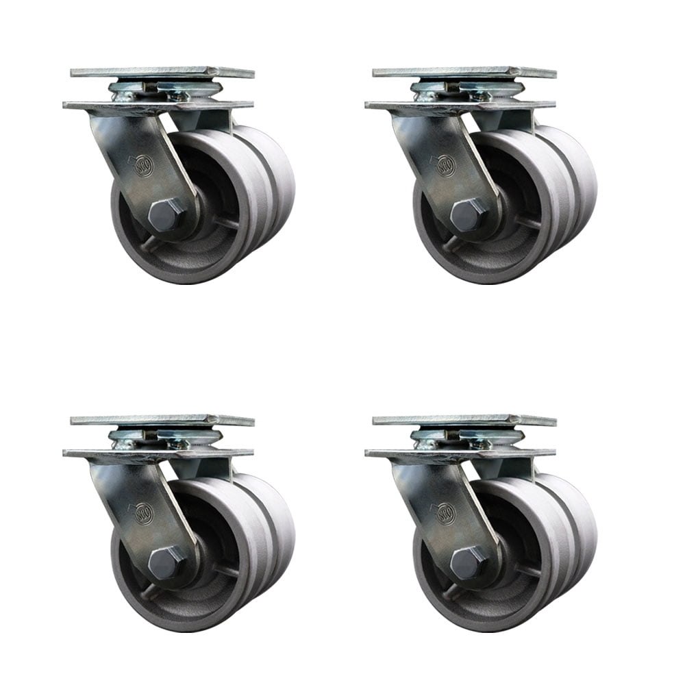 4 Inch Dual V Groove Semi Steel Wheels Swivel Caster Set with Roller Bearing SCC