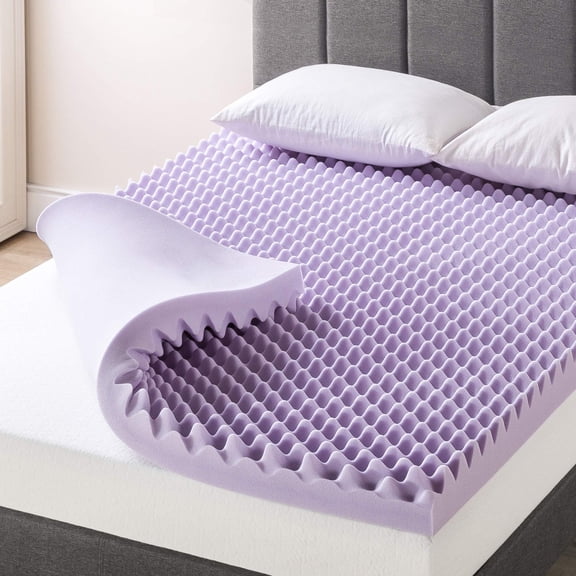 4-Inch Egg Crate Memory Foam Mattress Topper King Size with Soothing Lavender Infusion, Body Pressure Relieving Bed Pad, CertiPUR-US Certified Premium Mattress Enhancer Layer for Home and Dorm Essent