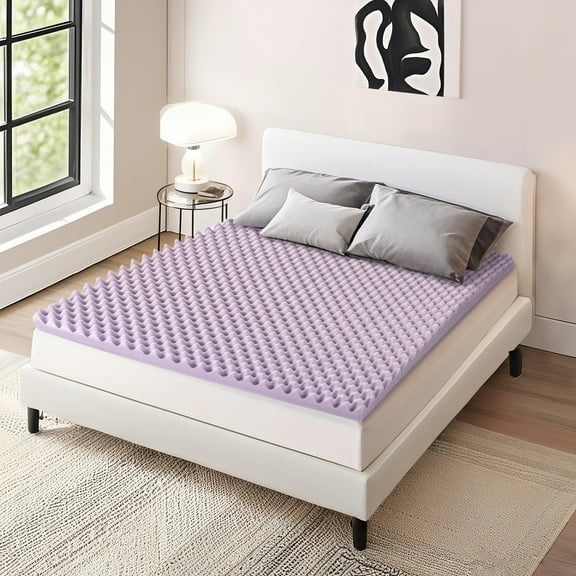 Bestier 4" Queen Soft Cooling Gel Infused Memory Foam Mattress Topper, Egg Crate Lavender Bed Topper for Back Pain Relief, Pressure Relief