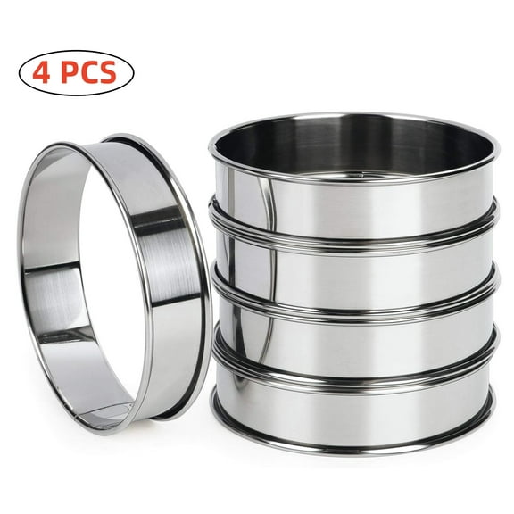 4 Inch English Muffin Rings, Stainless Steel Crumpet Rings, Tart Rings for Baking, Double Rolled Nonstick Round Cake Ring, Metal Pastry Ring Mold for Dessert Food Making Tool