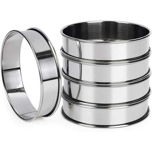 4 Inch English Muffin Rings, Stainless Steel Crumpet Rings, Tart Rings for Baking, Double Rolled Nonstick Round Cake Ring, Metal Pastry Ring Mold for Dessert Food Making Tool