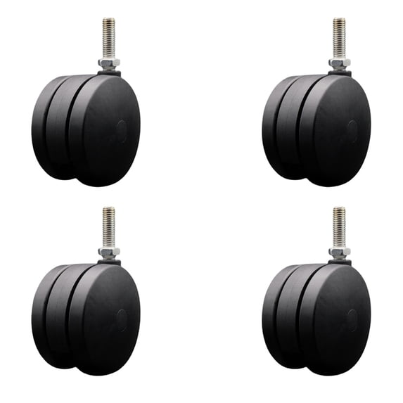 4 Inch Extra Large Heavy Duty Twin Wheel Caster 1/2 Threaded Stem Set of 4 SCC