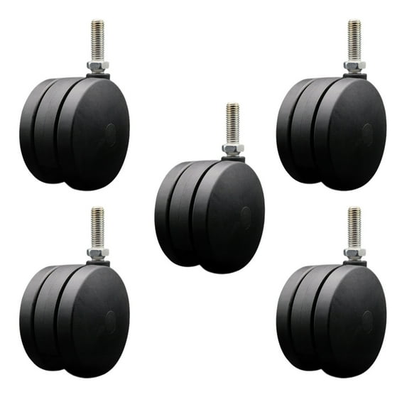 4 Inch Extra Large Heavy Duty Twin Wheel Caster 1/2 Threaded Stem Set of 5 SCC
