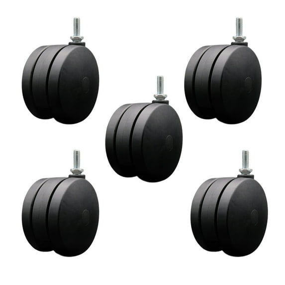 4 Inch Extra Large Heavy Duty Twin Wheel Caster 3/8 Threaded Stem Set of 5 SCC