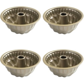 4 Inch Fluted Tube Ring Cake Pan Set, Nonstick Kugelhopf Mold | Pack of 4 Oven Safe Mini Flan Molds Carbon Steel Baking Cups for Pumpkin Cake, Jello, Brownies, Chocoflan