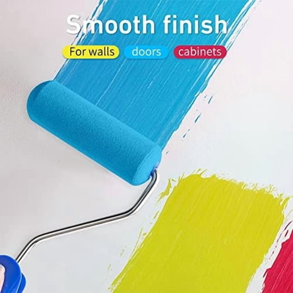 4 Inch Foam Paint Roller Kit, 8 Pack - Mini Roller Set with 4” Small Roller Covers, Frame, Tray & Liner for Smooth Painting on Walls, Trim, Furniture, Home DIY Projects