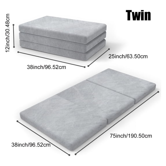 4-Inch Folding Mattress, Sleep Pad, Foldable Foam Topper, Travel Foam Mattress, Guest Bed Featuring a Removable And Machine-Washable Cover And Liner with Storage, Gray
