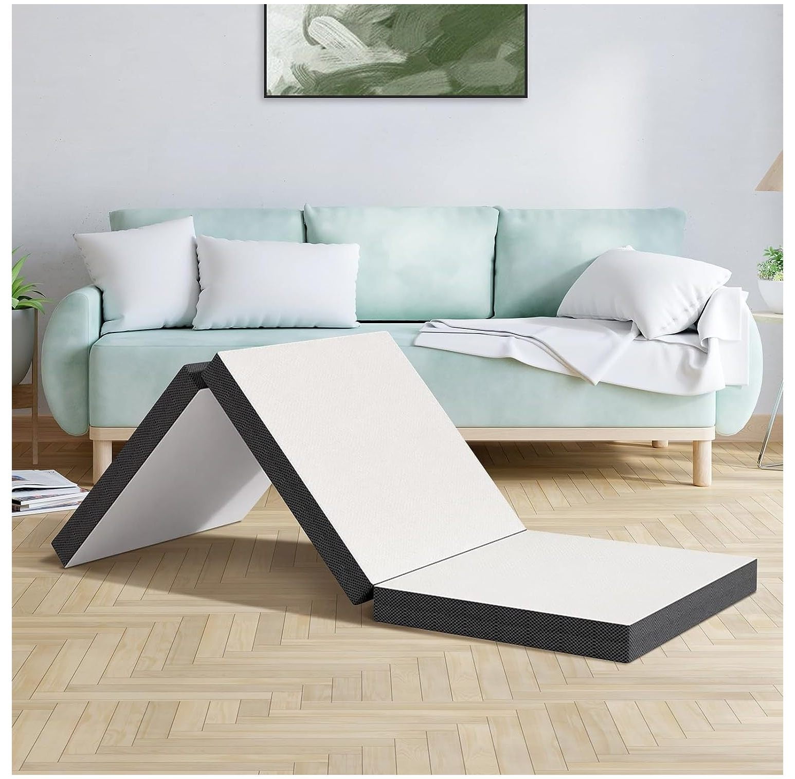 4 Inch Folding Mattress Trifold Memory Foam Mattress Topper Portable