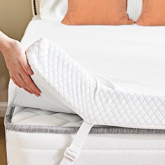 4 Inch Gel Memory Foam Mattress Topper - Cooling, Anti-Slip, Detachable Machine Washable Cover - Pressure Relief for Back Pain, Bed, Sofa, RV - White