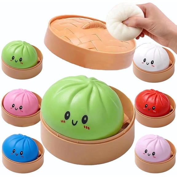 4 Inch Giant Dumpling Squishies, Anxiety Relief Fidget, Jumbo Dumpling Stress Ball, Rainbow Mystery Squishies Bun, Soft Squeeze Decompression Dough for Adults