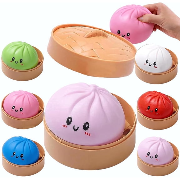 4 Inch Giant Dumpling Squishy, Anxiety Relief Fidget, Jumbo Dumpling Stress Ball, Rainbow Mystery Squishy Bun, Soft Squeeze Decompression Dough for Adults