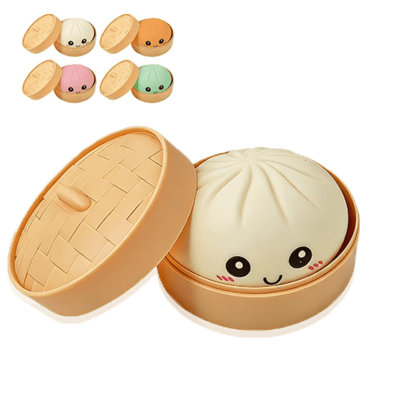 4 Inch Giant Glitter Dumpling Glitter Squishy Set - Large Mystery Dumpling Squishy with Steamer
