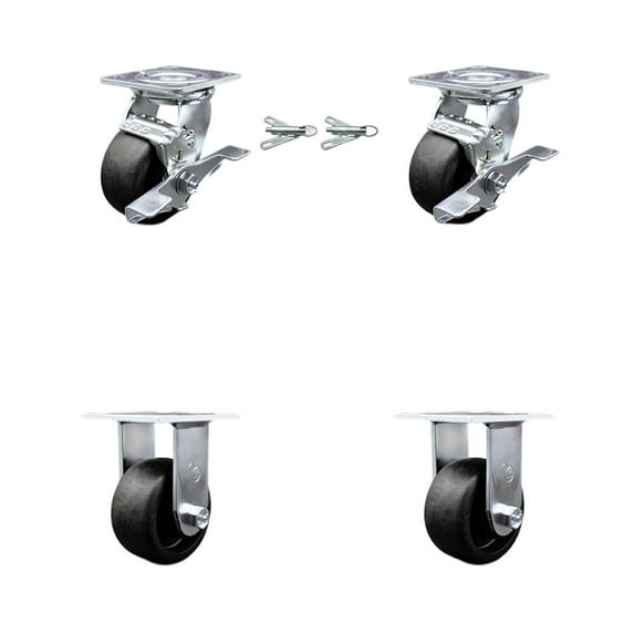 4 Inch Glass Filled Nylon Caster Set with 2 Brakes/Swivel Lock 2 Rigid SCC