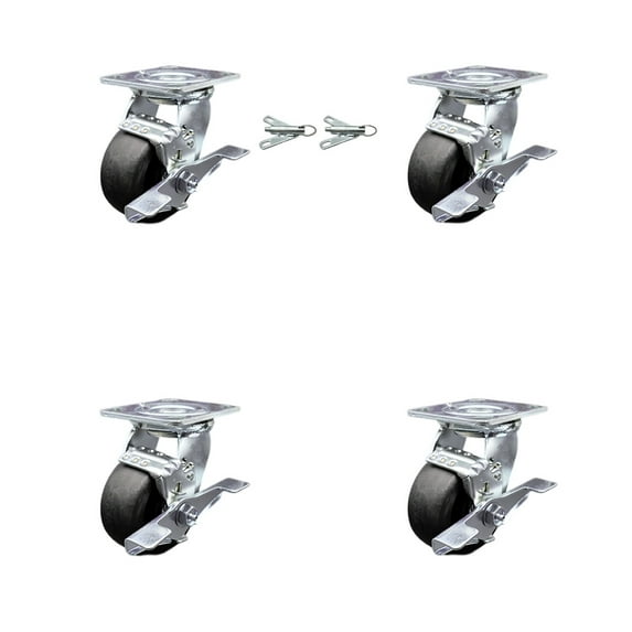 4 Inch Glass Filled Nylon Caster Set with Roller Bearings 4 Brake 2 Swivel Lock